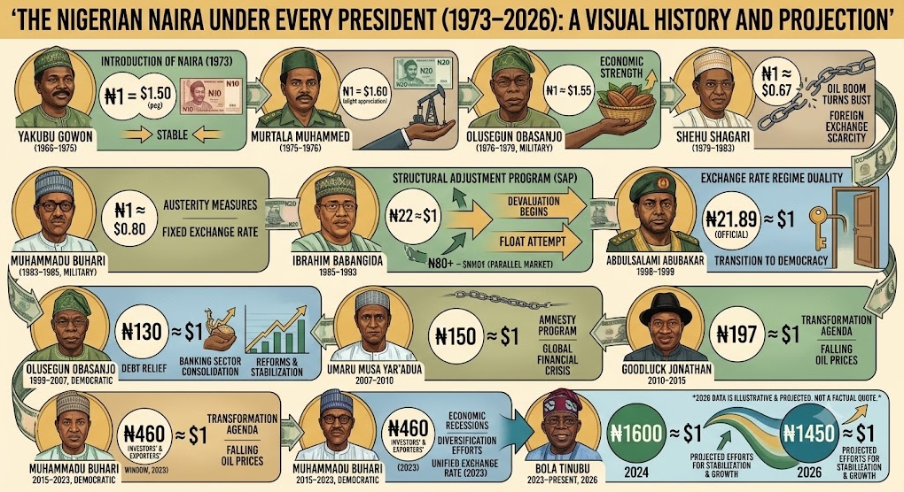 The Naira Under Every Nigerian President (1973–2026): A Complete History of Policies, Exchange Rates & Economic Impact